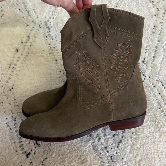 Frye Women's Suede Ankle Booties — Olive Brown - Picture 6 of 8